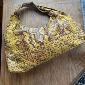 Yellow and Brown Snakeskin Hobo Bag